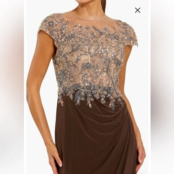Mac Duggal Jersey Gown With Crystal Applique Sheer Bodice size 10 brown - Picture 3 of 6